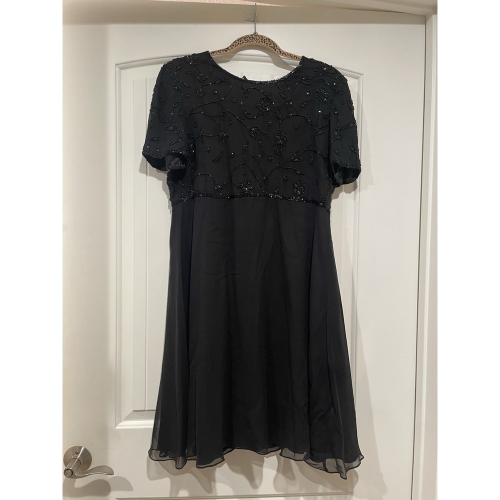 Vintage Allure Silk Beaded Dress Womens Size Large Black